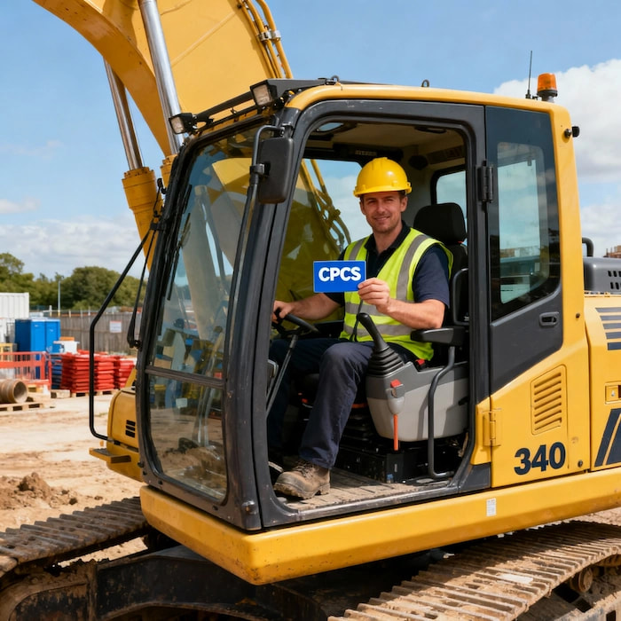 Construction worker holding a blue CPCS card