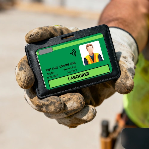 Construction worker holding CSCS card